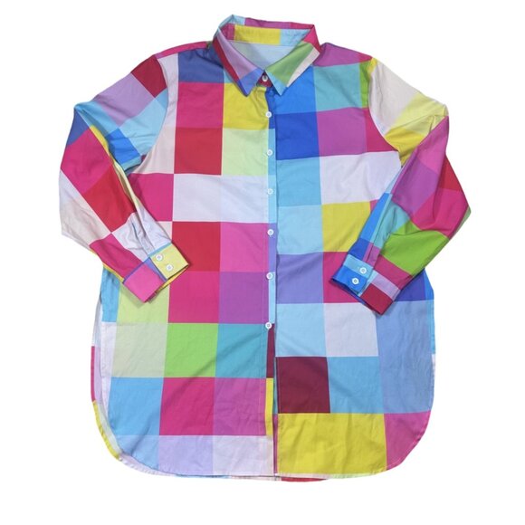 SHEIN Color Block Button Down Shirt Multicolor Size XXL - Picture 2 of 5